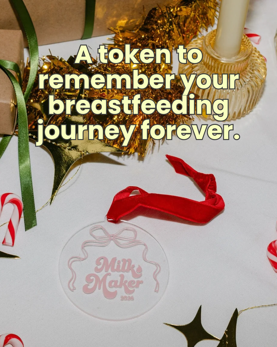 2026 Milk Maker Christmas ornament for breastfeeding moms, frosted acrylic keepsake with red ribbon by The Little Milk Bar